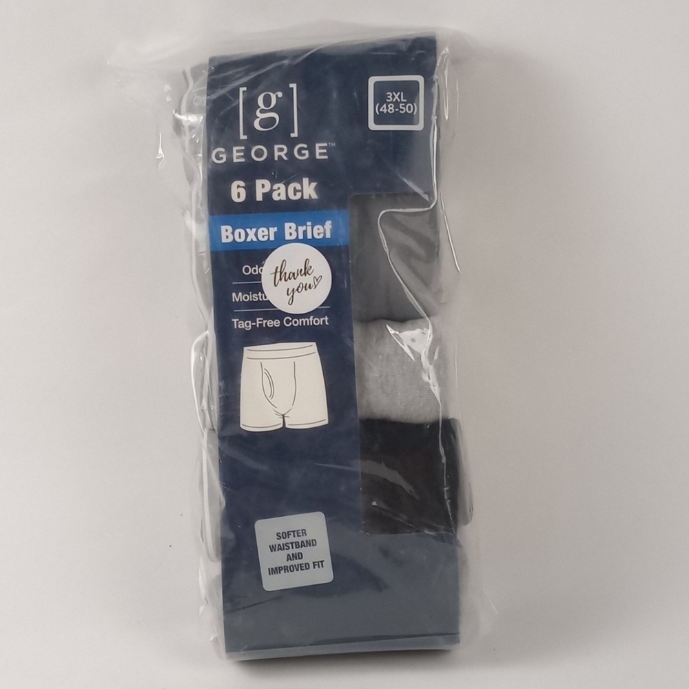 3XL George Men's Boxer Briefs 6 Pack - Black and Gray XXL 3XL
